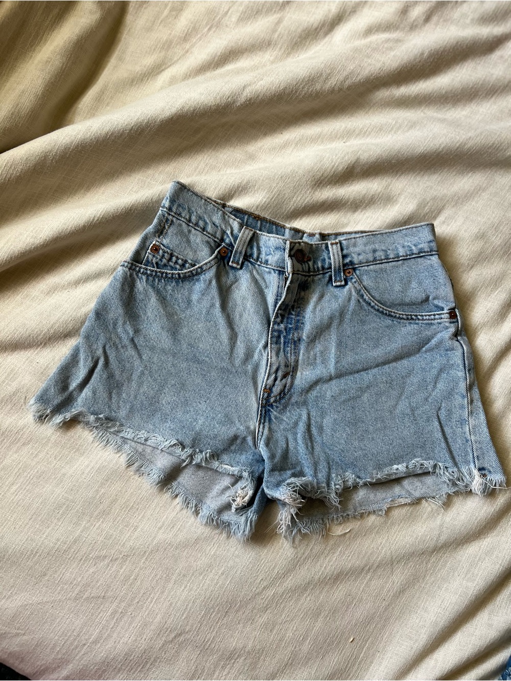 Levi's Light Blue Frayed Denim Shorts